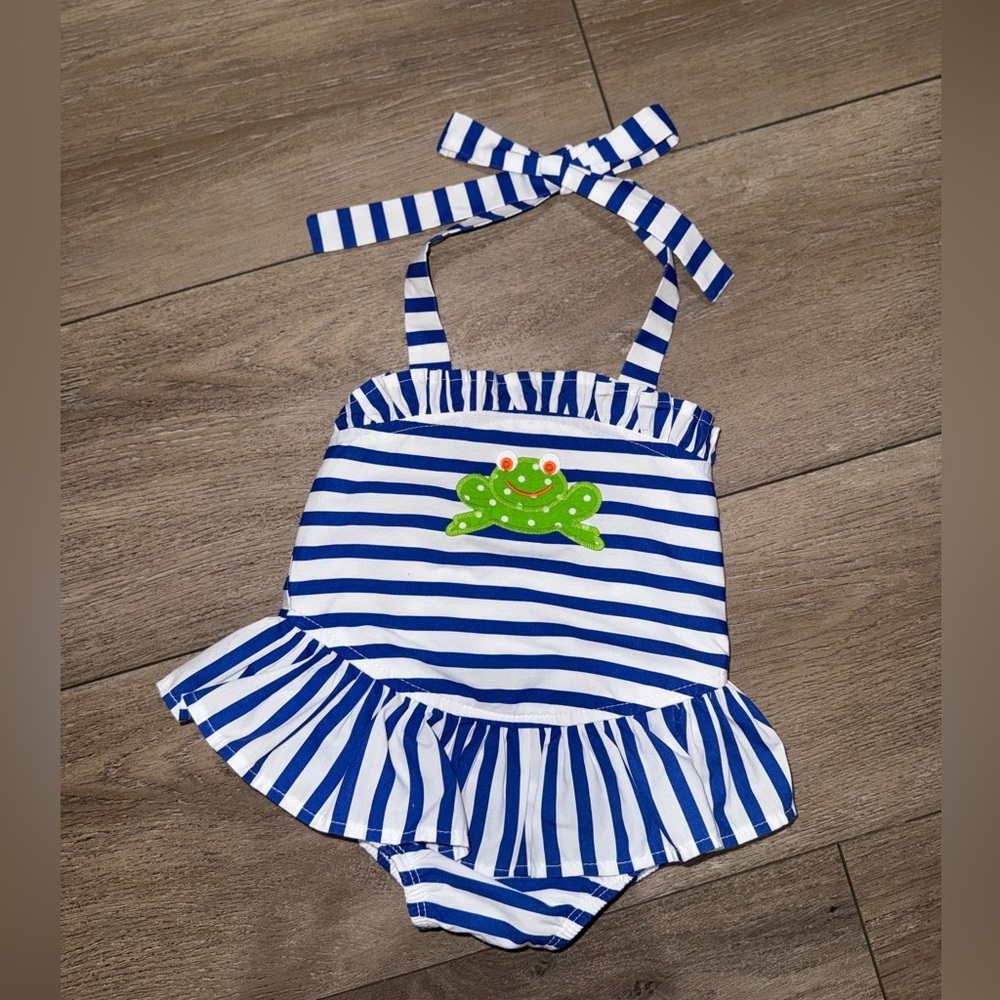 “ Kelly’s Kids “ Adorable Striped Froggy Swimsuit  • Size 6 Months (NEW)